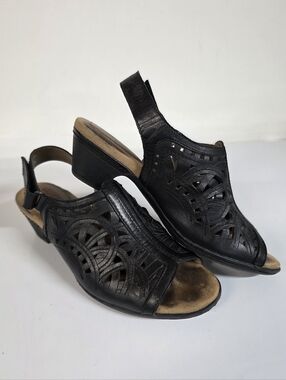 Rockport Black Laser-Cut Slingback Heels Womens 7.5
